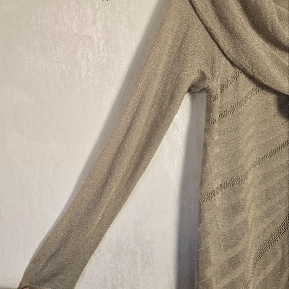 Umgee Women's L Sweater Beige Metallic Pullover Cowl Neck Shimmer New Year's Eve - Picture 3 of 10